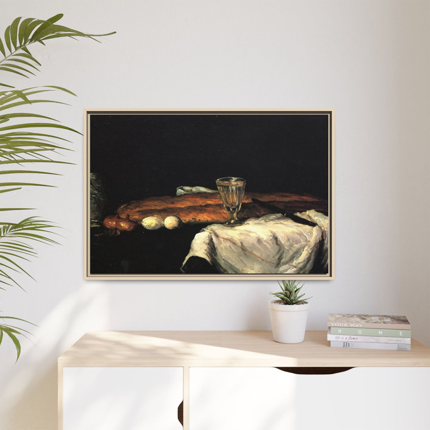 Cézanne, Paul - Still Life with Bread and Eggs (1865) - Matte Canvas, Framed