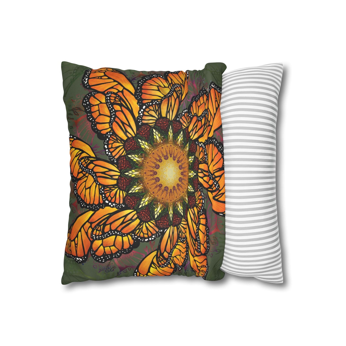Monarch Butterfly Mandala - Faux Suede Square Pillowcase