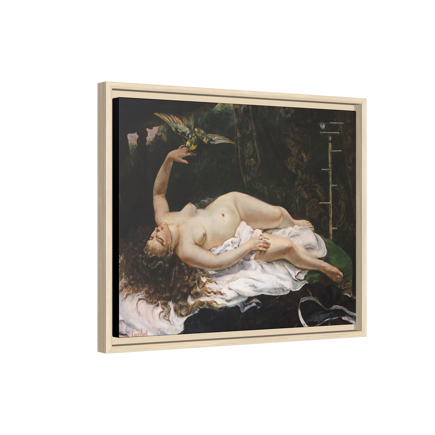 Courbet, Gustave - Woman with a Parrot (1866) - Matte Canvas, Framed