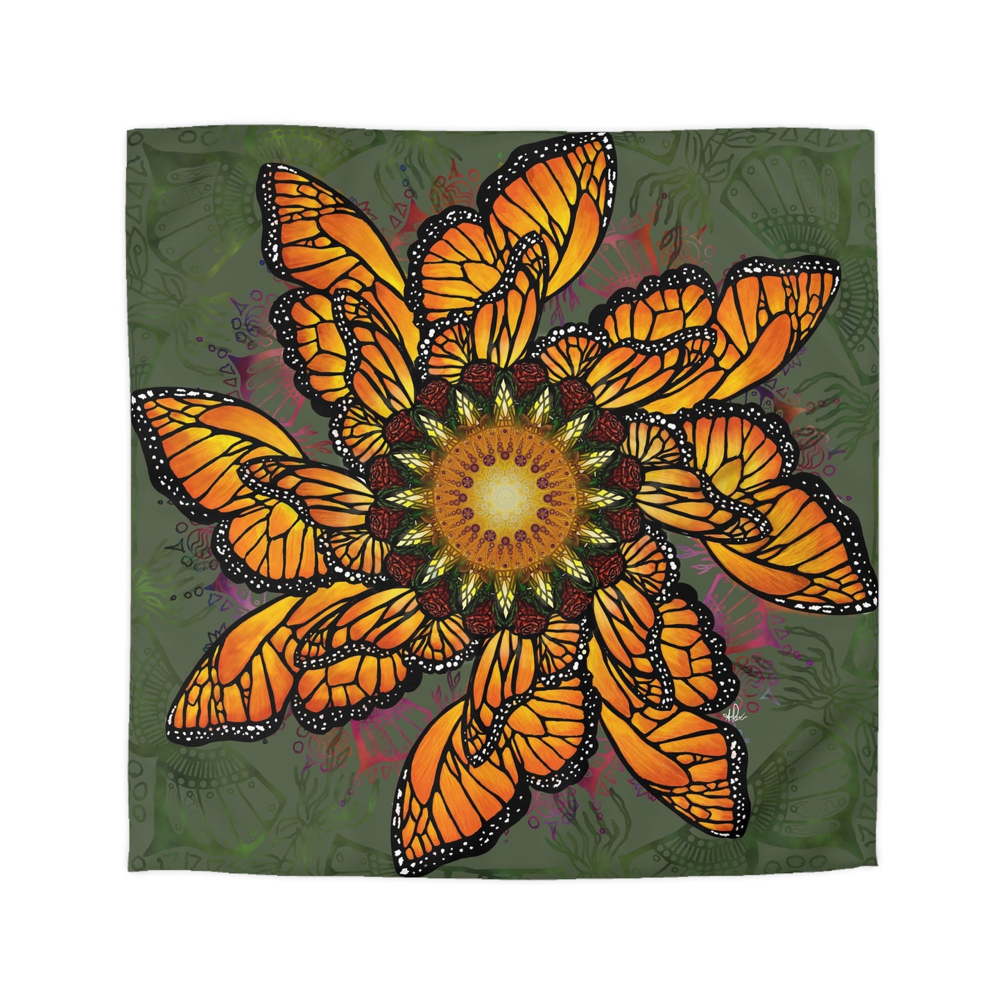 Pacio, Adam - Monarch Butterfly Mandala - Microfiber Duvet Cover