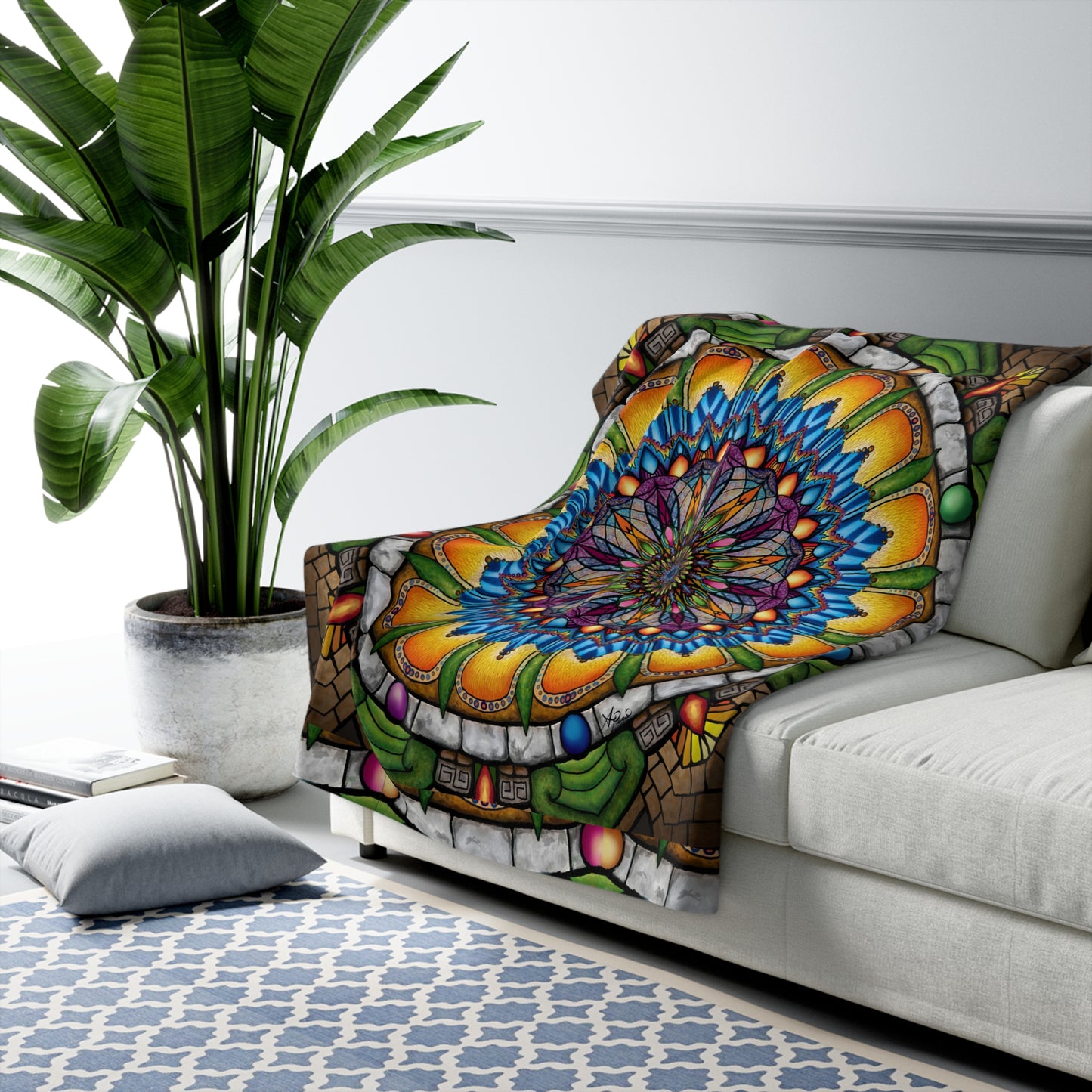 Pacio, Adam - Emerald Arrows Mandala - Sherpa Fleece Blanket