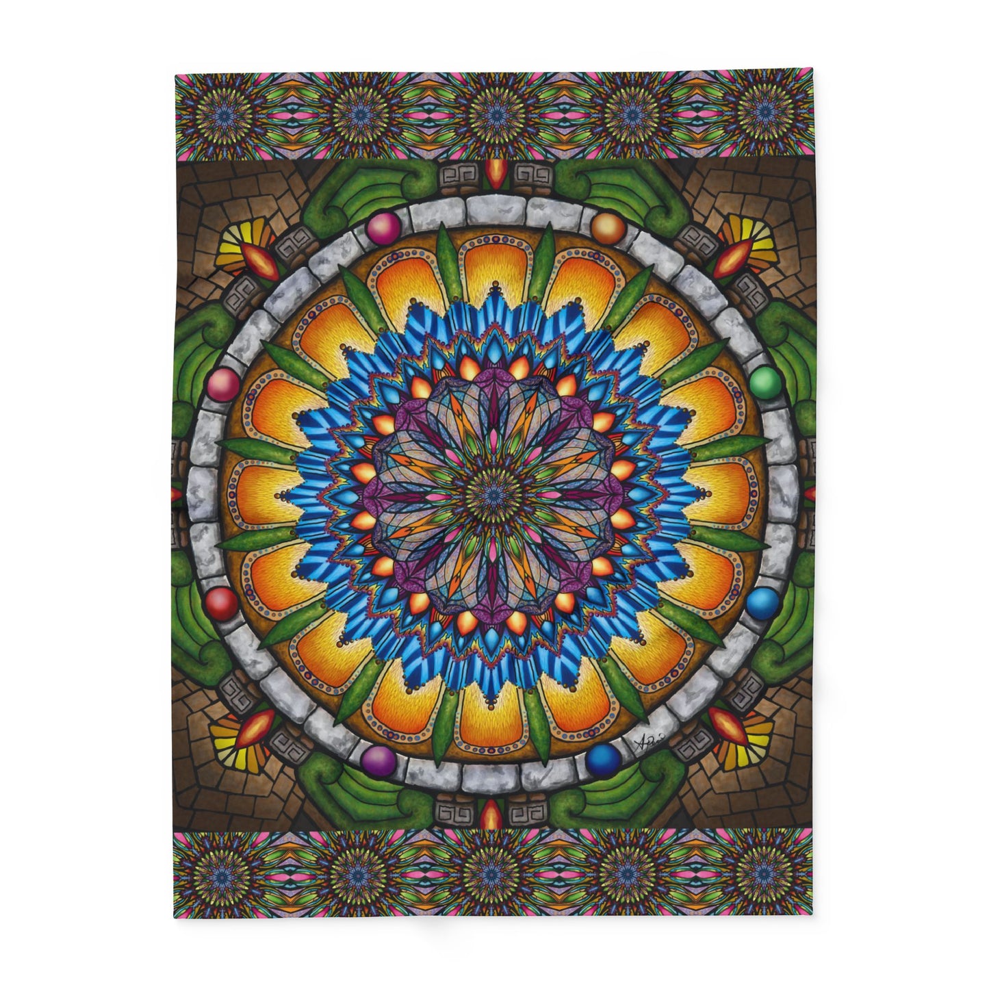 Emerald Arrows Mandala - Arctic Fleece Blanket