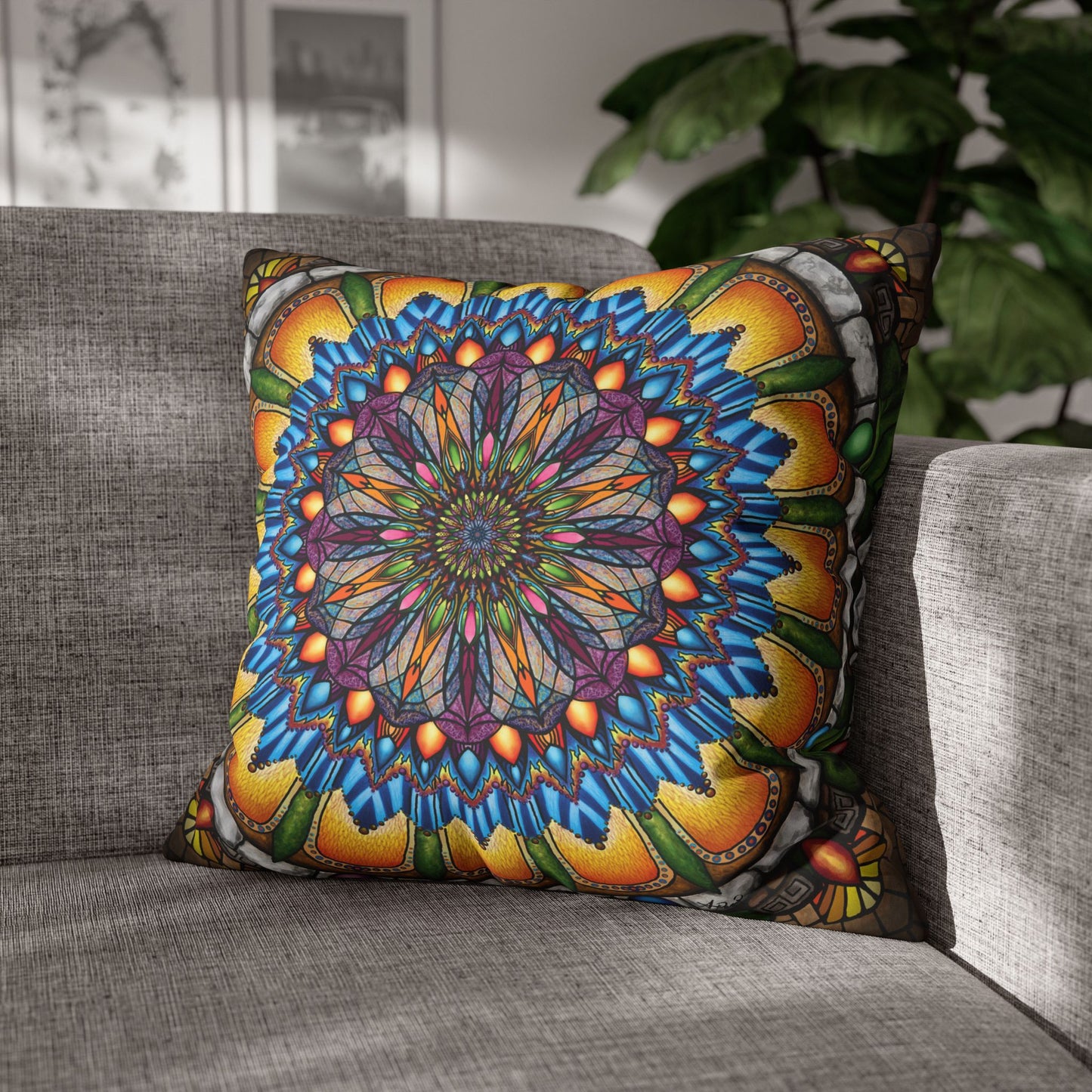 Pacio, Adam - Emerald Arrows Mandala - Suede Square Pillowcase