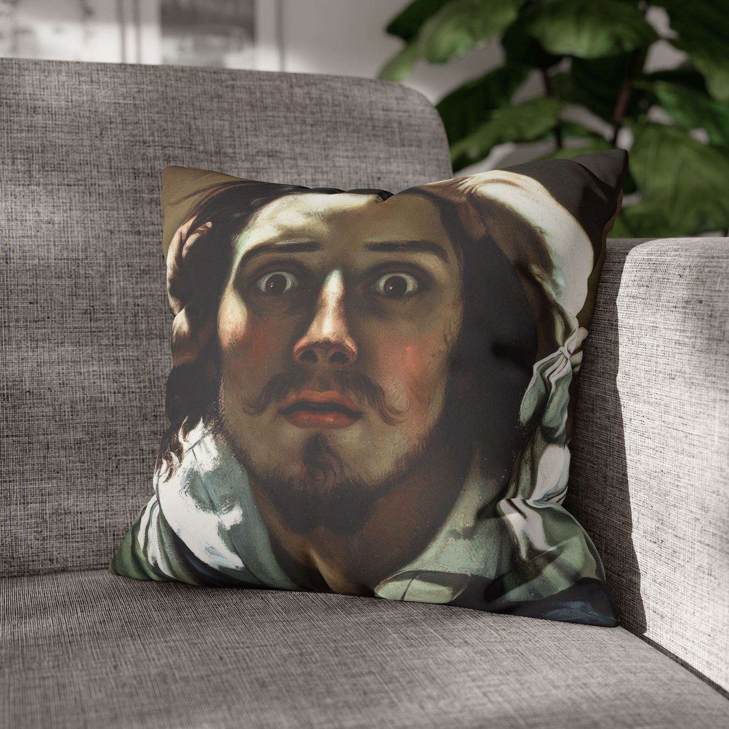 Courbet, Gustave - The Desperate Man (1843) - Suede Square Pillowcase