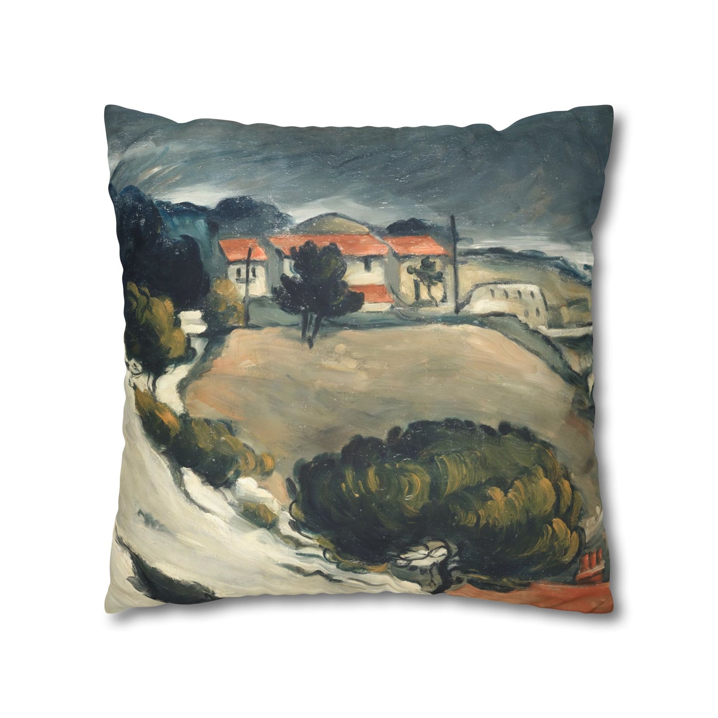 Cézanne, Paul - L’Estaque, Melting Snow (1870) - Suede Square Pillowcase