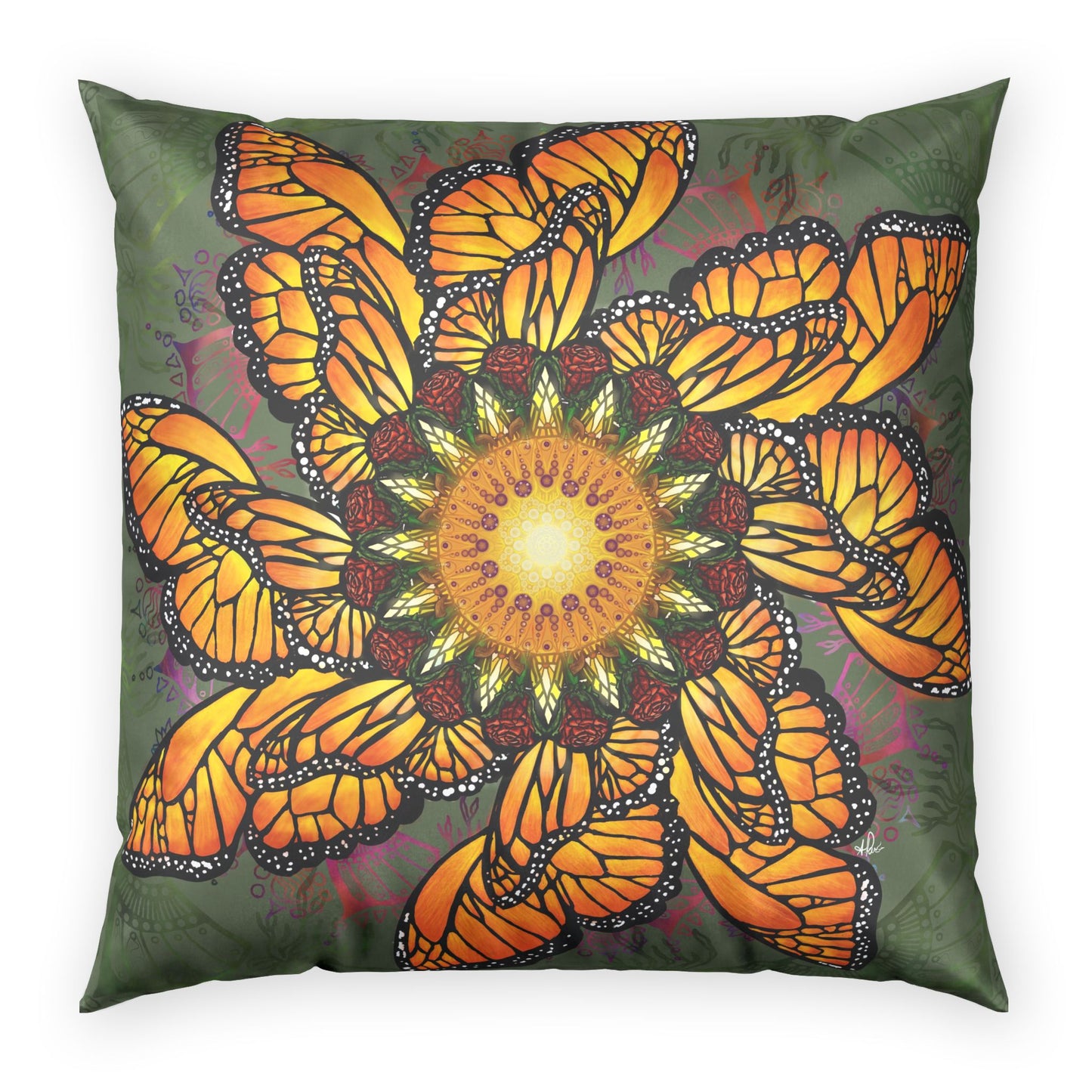 Pacio, Adam - Monarch Butterfly Mandala - Poly Velvet Pillow