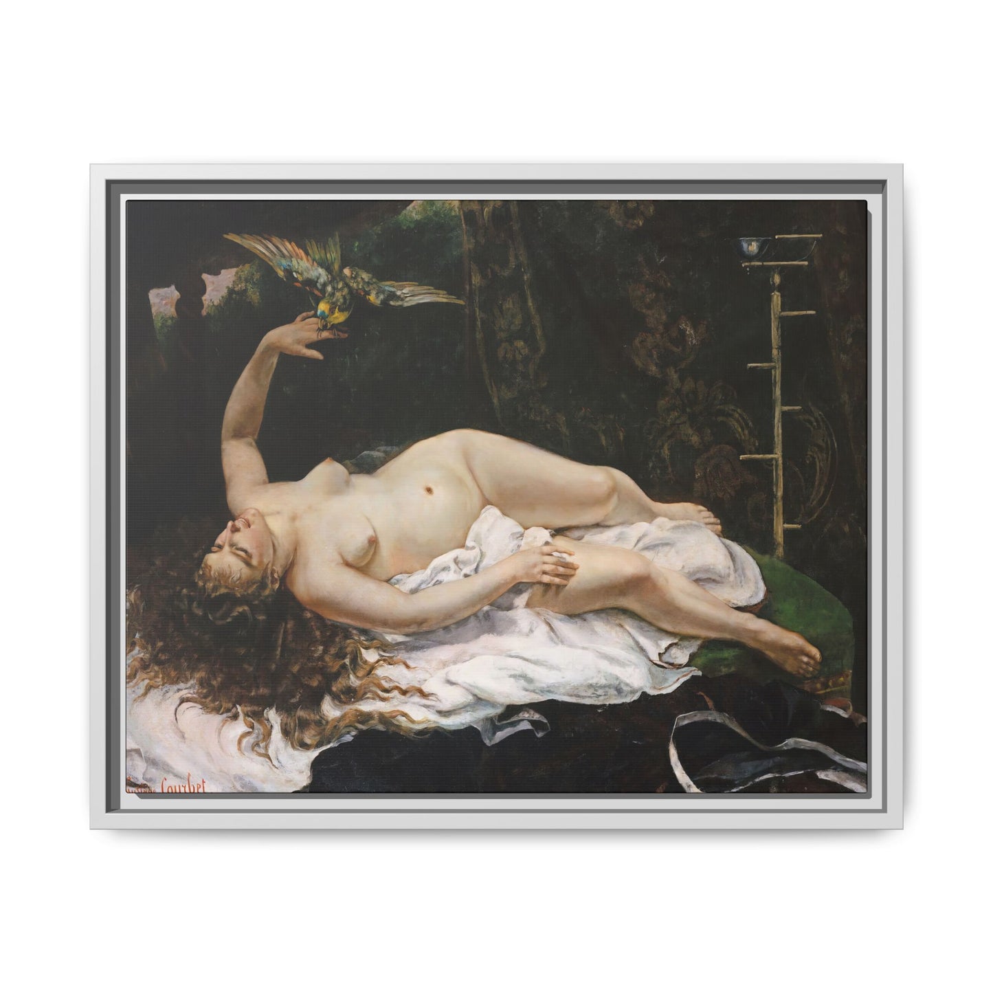Courbet, Gustave - Woman with a Parrot (1866) - Matte Canvas, Framed