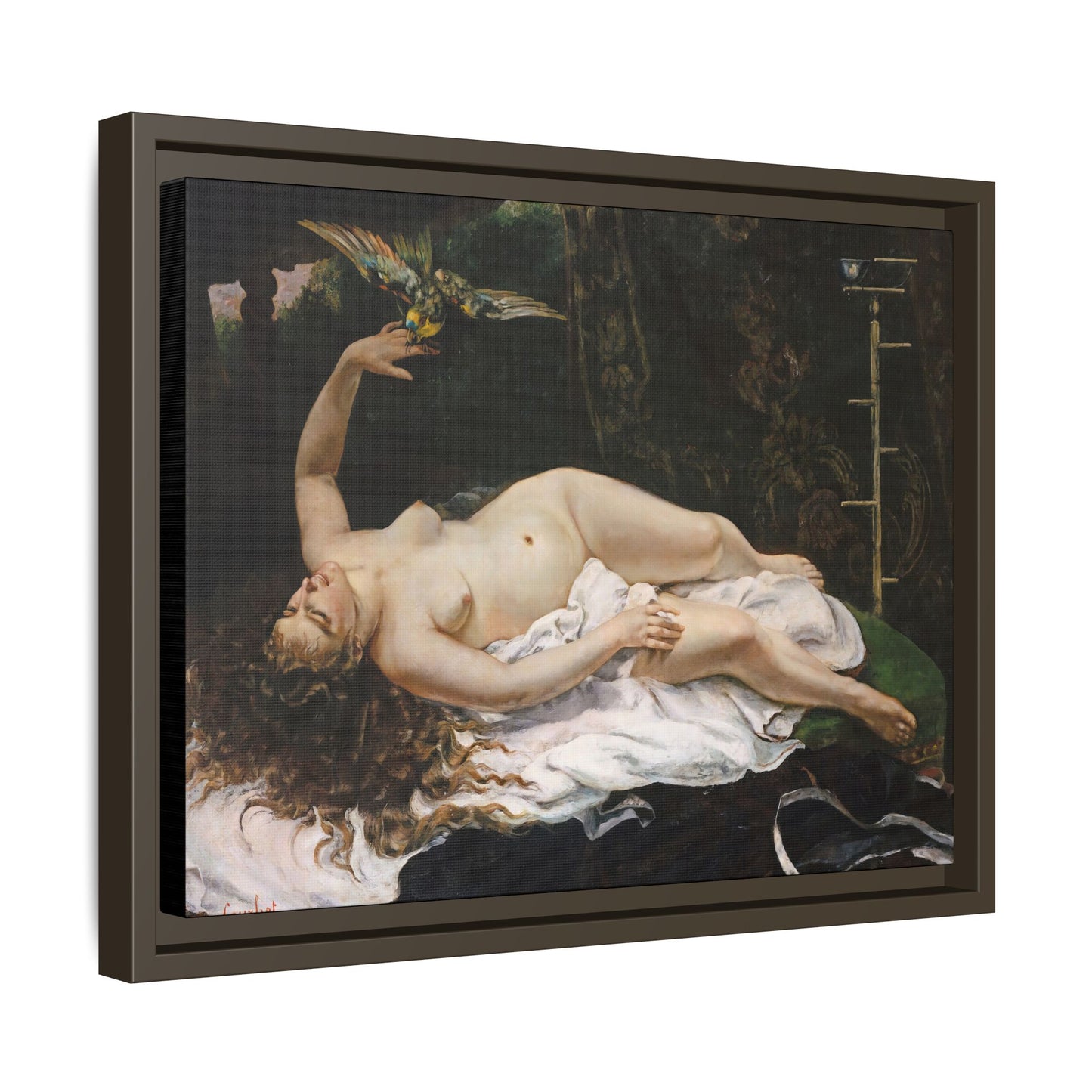 Courbet, Gustave - Woman with a Parrot (1866) - Matte Canvas, Framed