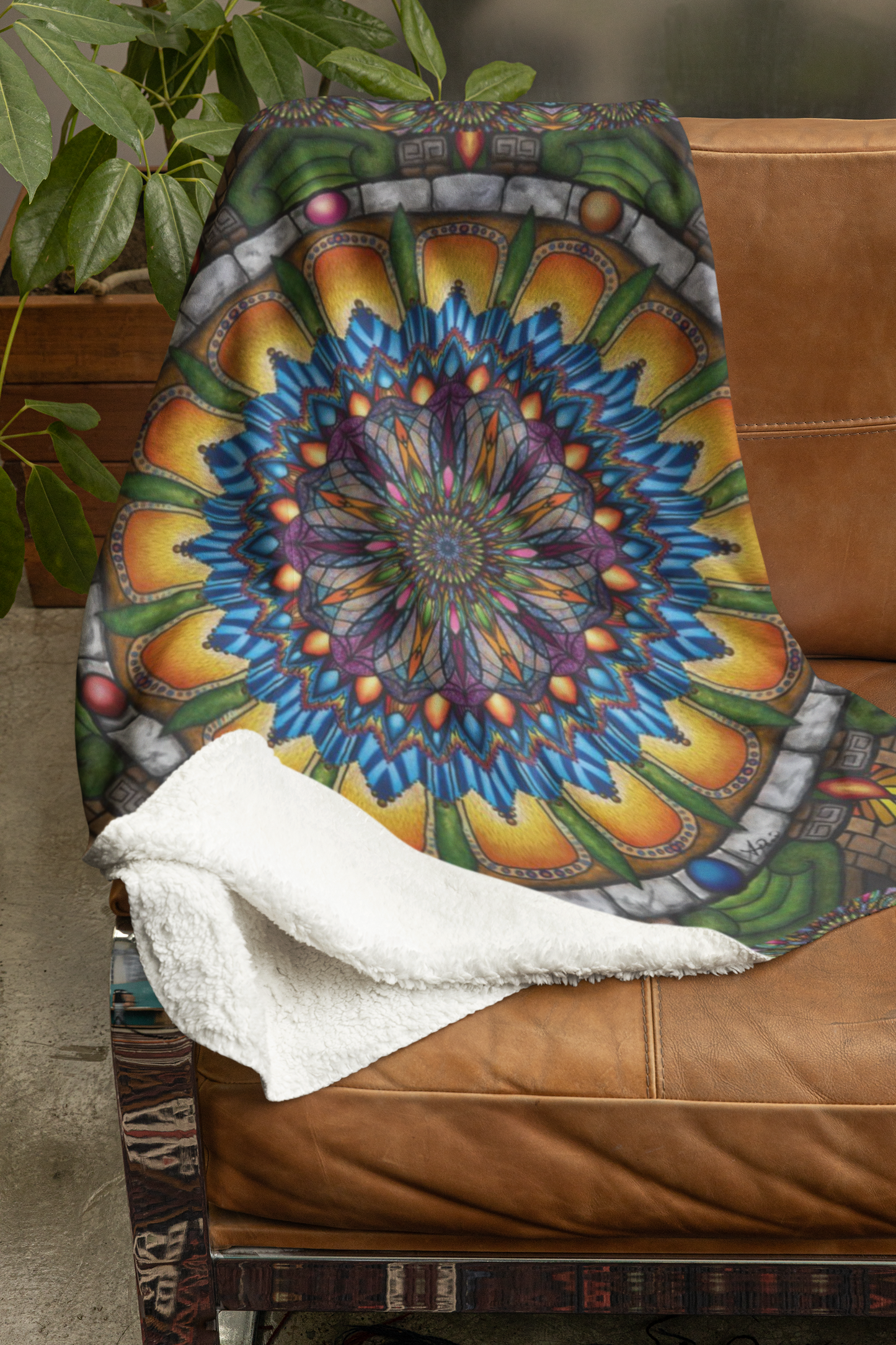 Emerald Arrows Mandala - Sherpa Fleece Blanket