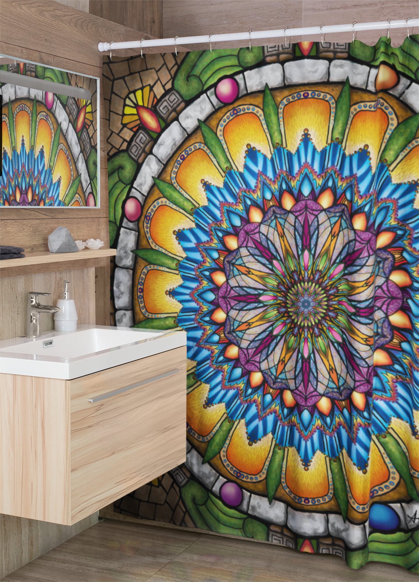Emerald Arrows Mandala - Shower Curtains