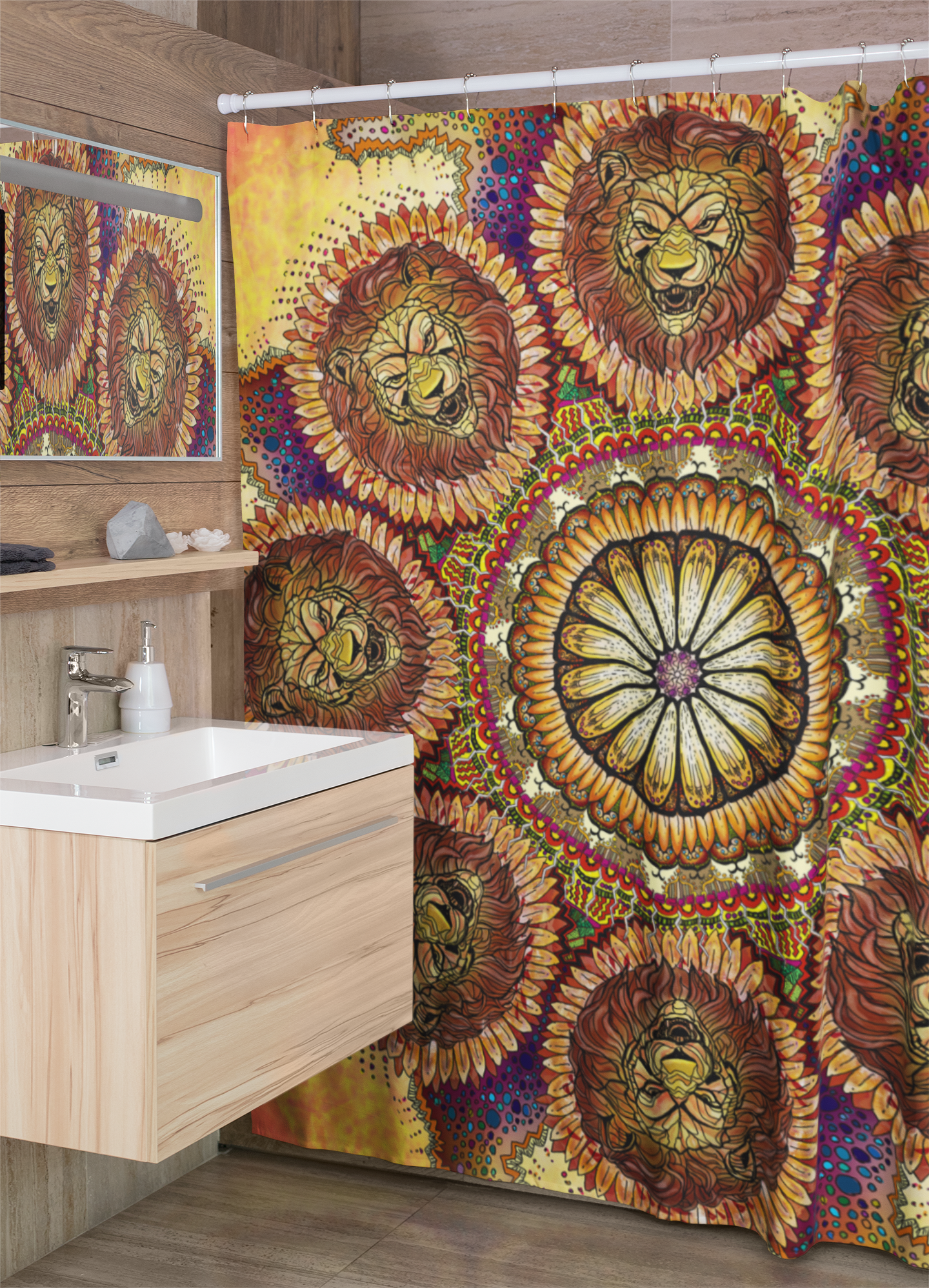 Lion Summer Mandala - Shower Curtains