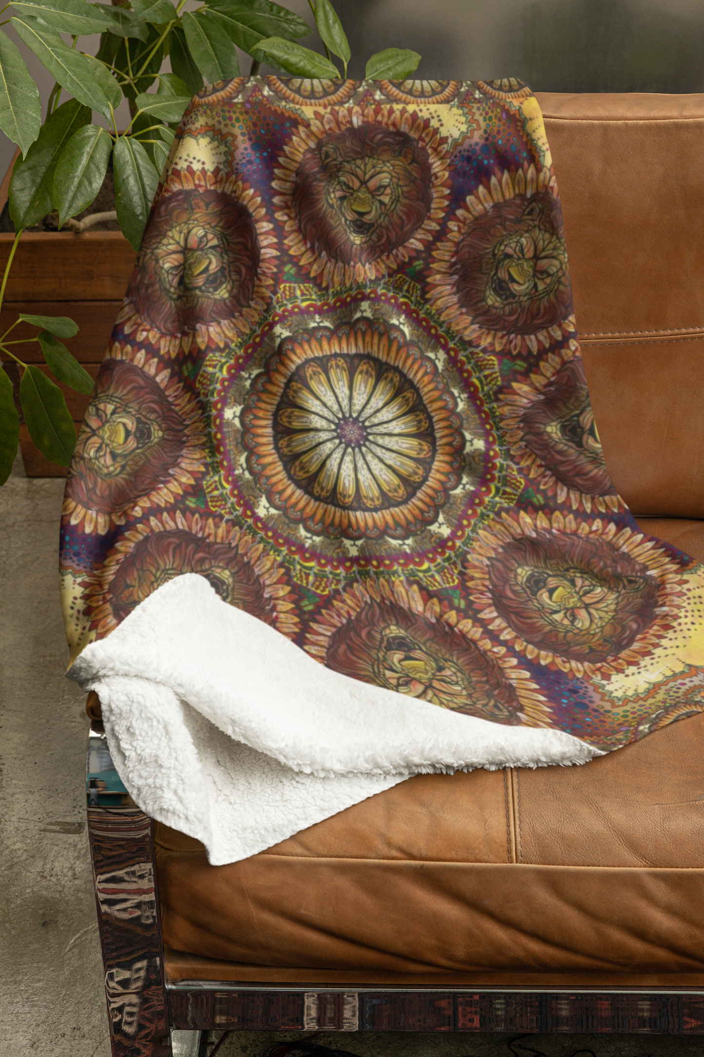 Lion Summer Mandala - Sherpa Fleece Blanket